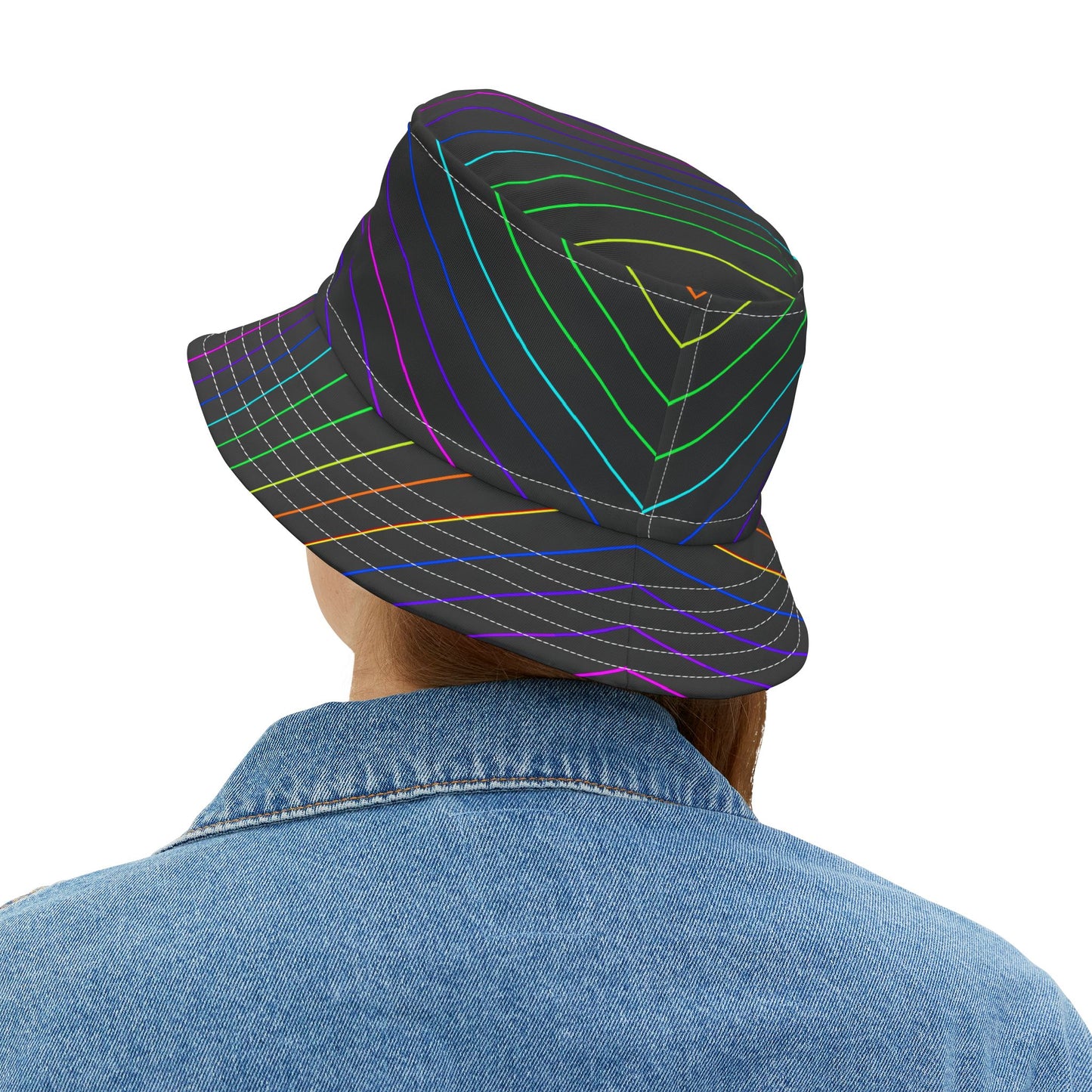 Neon Stripe Bucket Hat — Rainbow Lines Pattern AOP