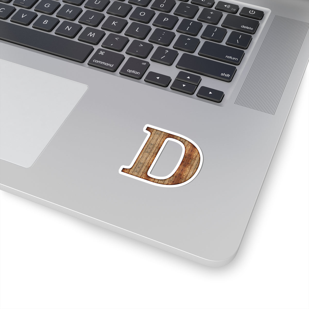 Wood Grain Letter D Sticker — Rustic Monogram Kiss-Cut Sticker for Laptops & Water Bottles