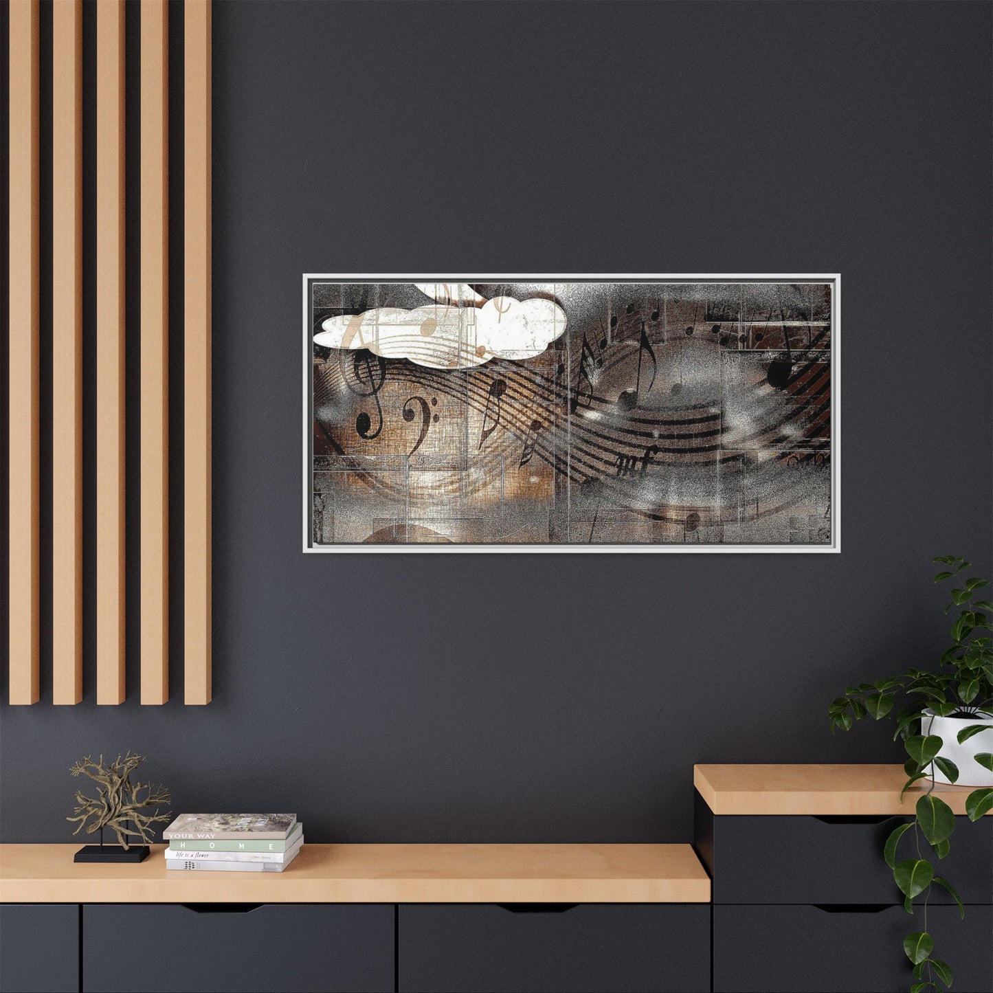 Framed Music Notes Canvas Print — Abstract Vintage Piano & Sheet Music Wall Art