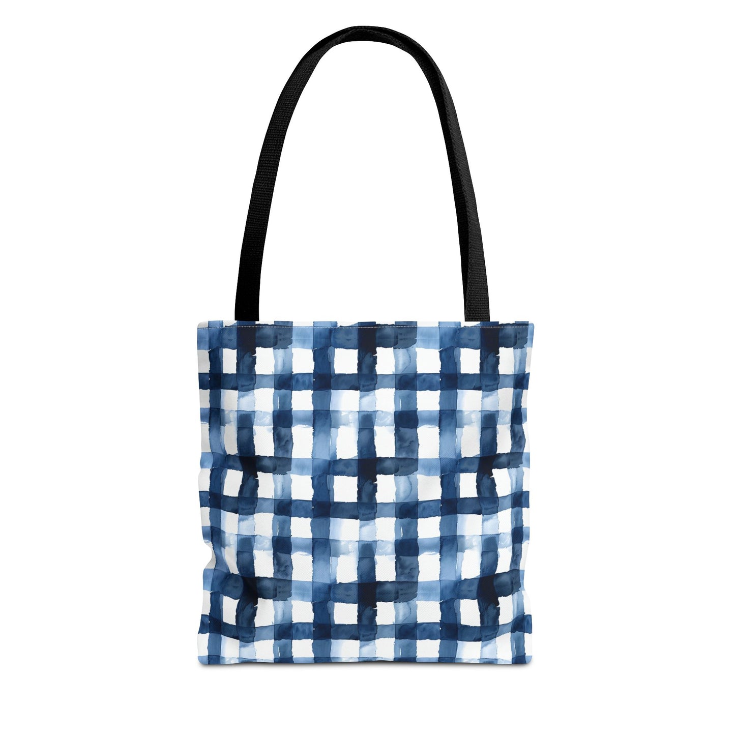 Blue Watercolor Plaid Tote Bag — Navy Check Pattern All-Over Print
