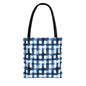 Blue Watercolor Plaid Tote Bag — Navy Check Pattern All-Over Print