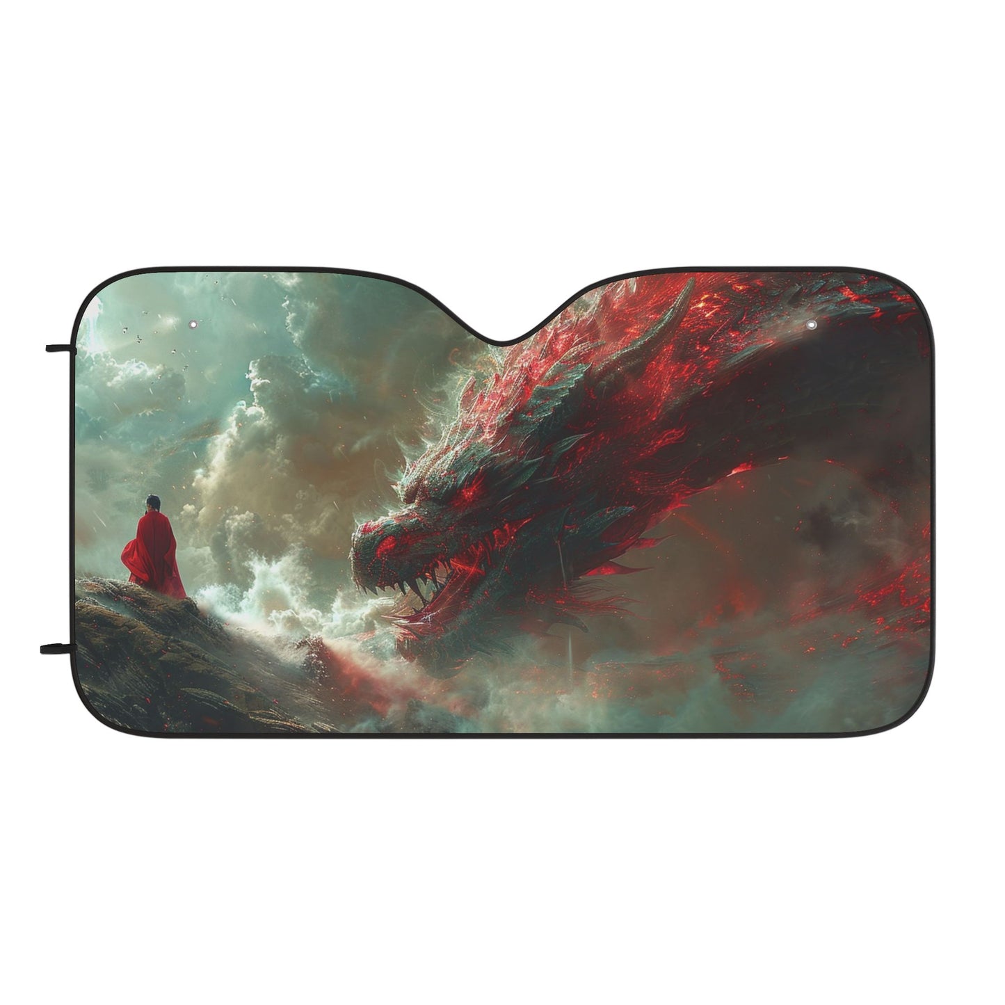 Dragon Storm Car Sun Shade — Windshield Sunshade with Fiery Dragon Art