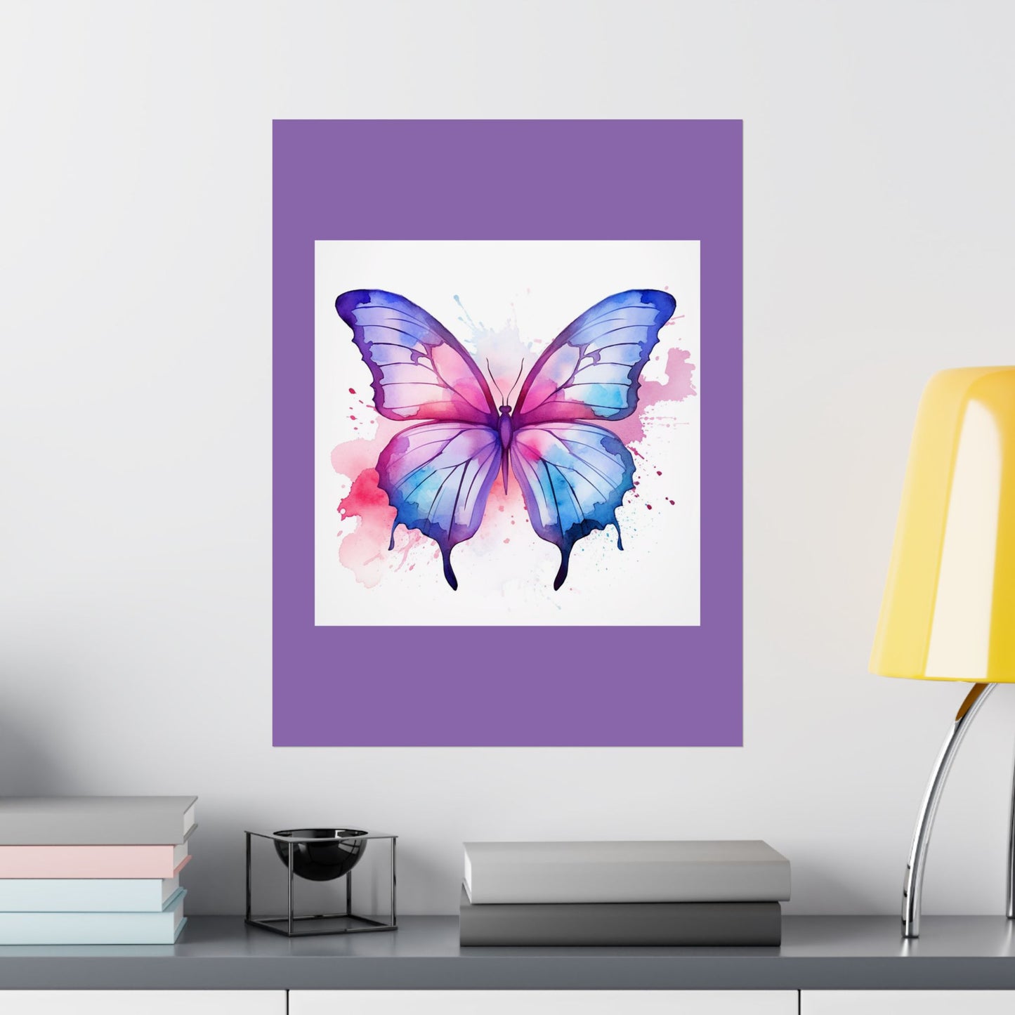 Butterfly Watercolor Matte Poster — Purple Vertical Art Print