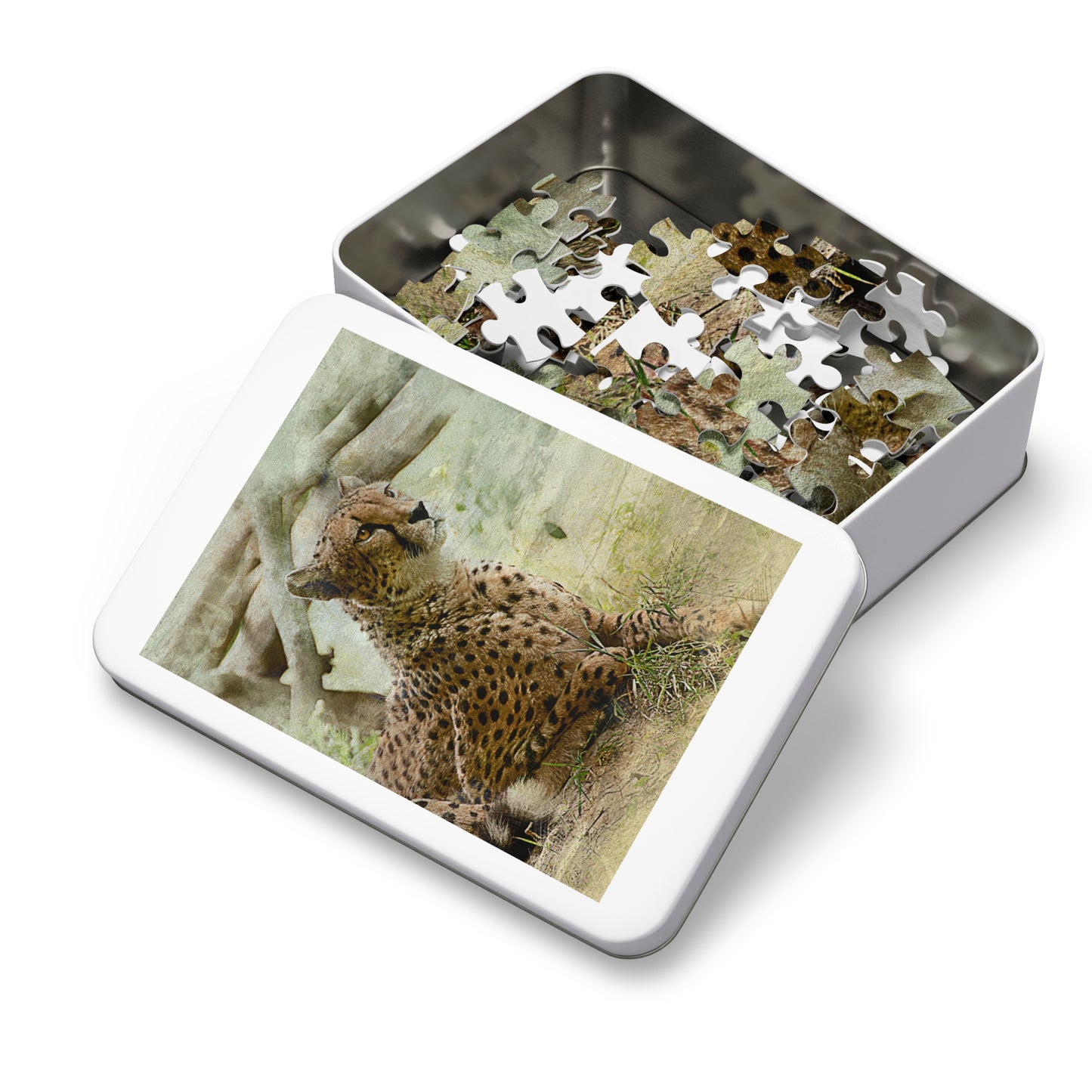Wildlife Jigsaw Puzzle with Tin, Cheetah Puzzle Game, Family Fun Activity, Perfect Gift for Nature Lovers, Home Decor Puzzle