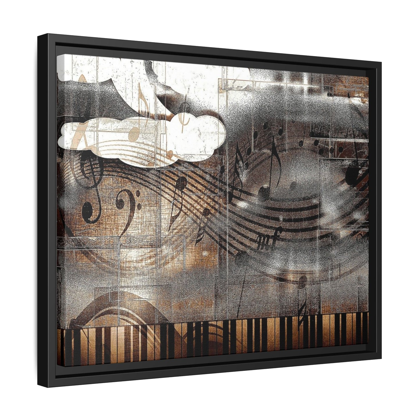 Framed Music Notes Canvas Print — Abstract Vintage Piano & Sheet Music Wall Art