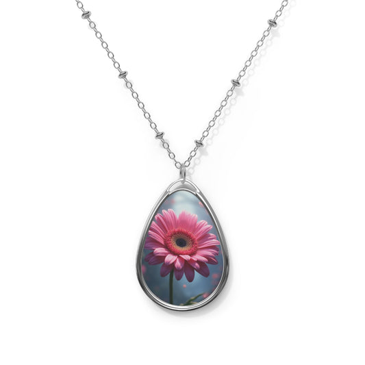 Floral Oval Necklace - Delicate Botanical Jewelry, Nature-Inspired Gift, Spring Accessory, Mother's Day Present, Birthday Jewelry