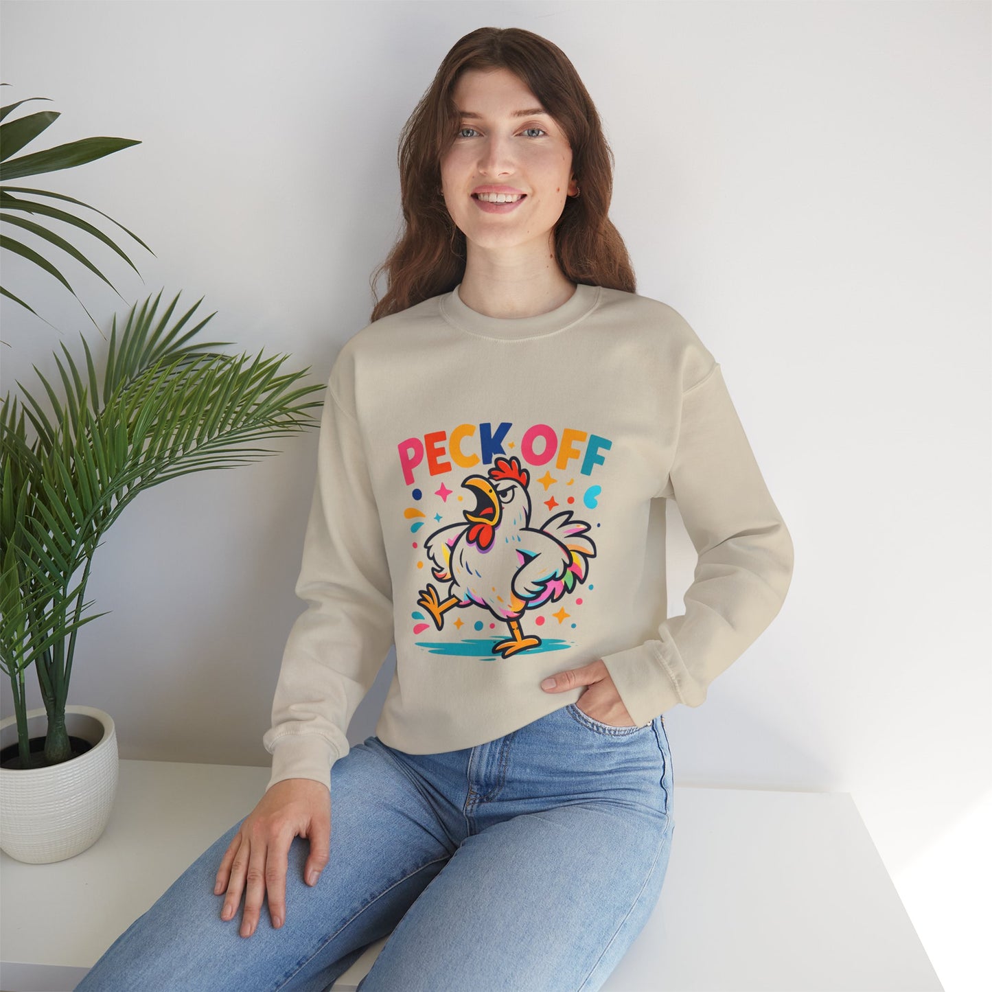 Peck Off Crewneck Sweatshirt – Funny Chicken Graphic Pullover