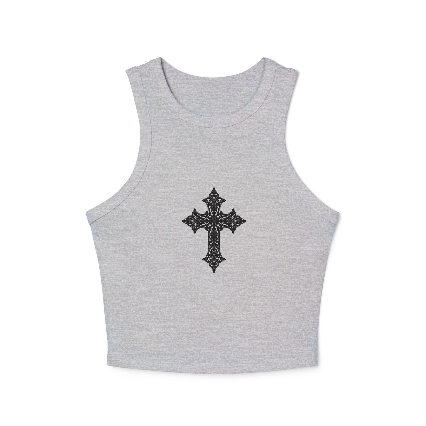 Chic Women's Crop Tank Top with Cross Design, Gym Wear, Casual Summer Top, Festival Fashion, Spiritual Style