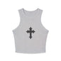 Chic Women's Crop Tank Top with Cross Design, Gym Wear, Casual Summer Top, Festival Fashion, Spiritual Style