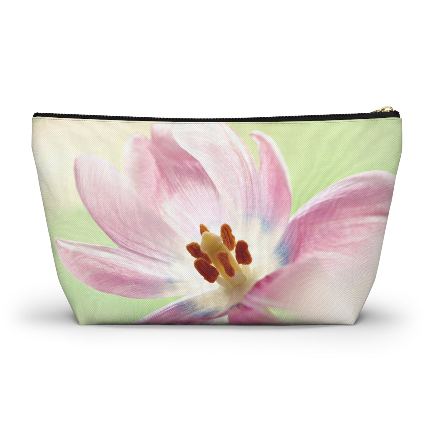 Pink Tulip Floral Accessory Pouch — Cosmetic Makeup Bag with T-Bottom