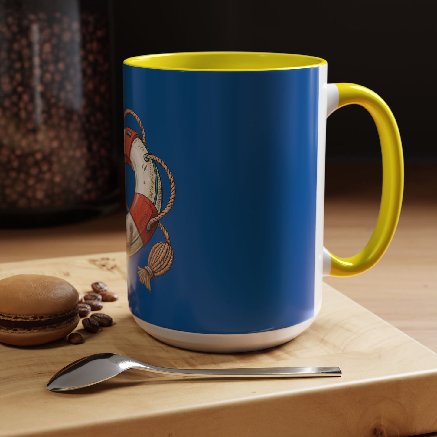 Lifesaver Accent Coffee Mug - Nautical Gift, Beach Decor, Sailor's Coffee Cup, Ocean Lover Mug, Summer Vibes