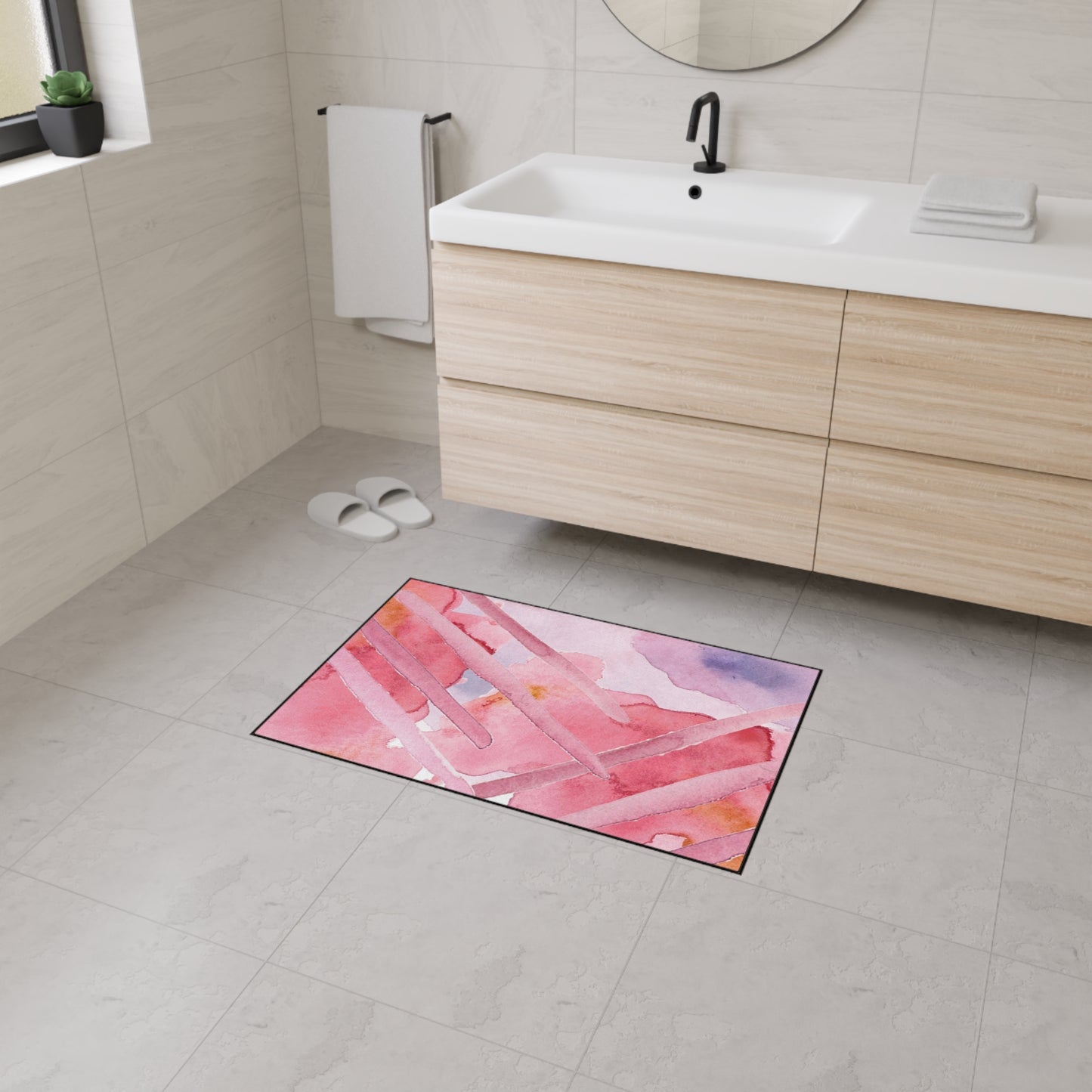 Pink Watercolor Abstract Heavy-Duty Floor Mat — Slip-Resistant Entry & Kitchen Rug