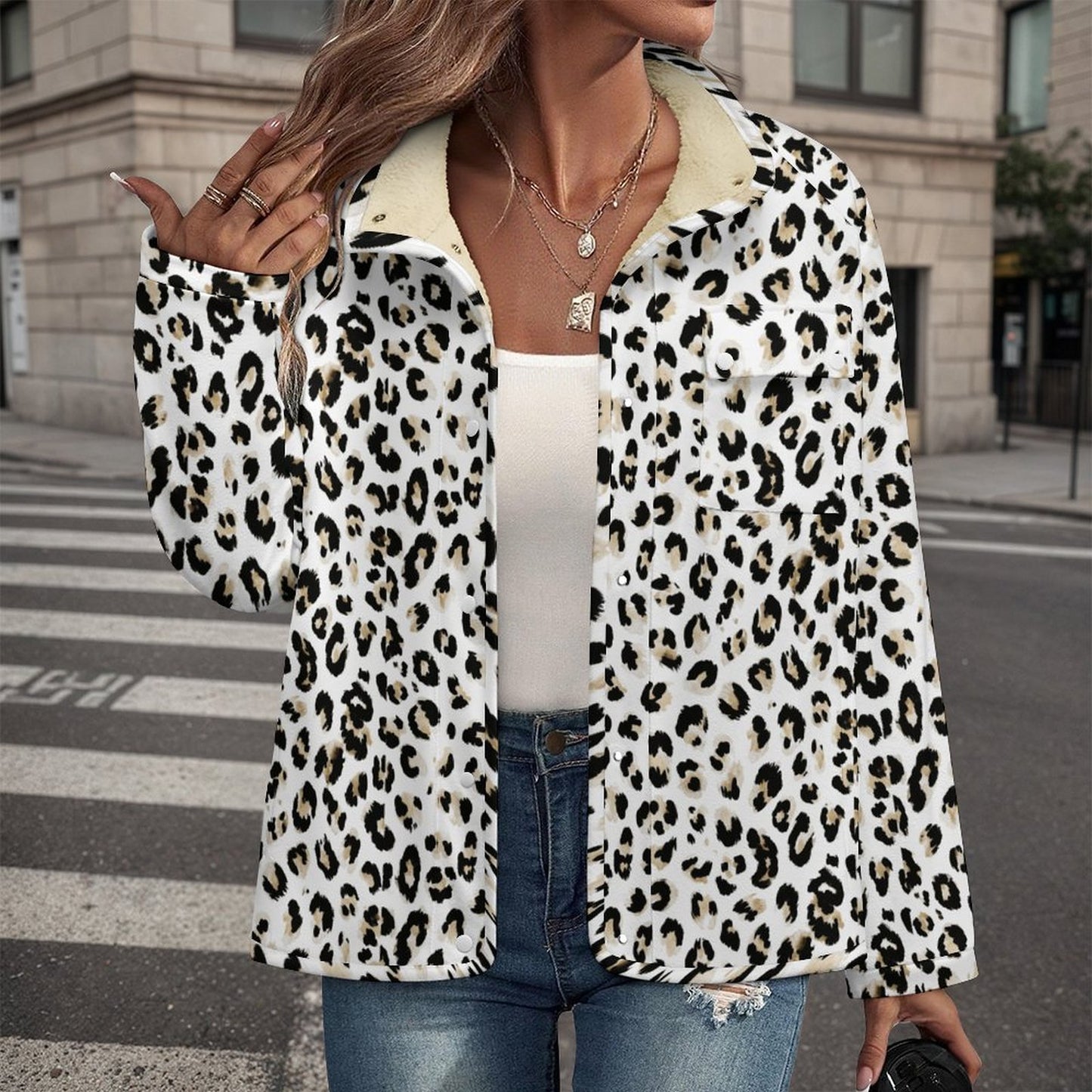 Stand-up Collar Fleece Casual Jacket