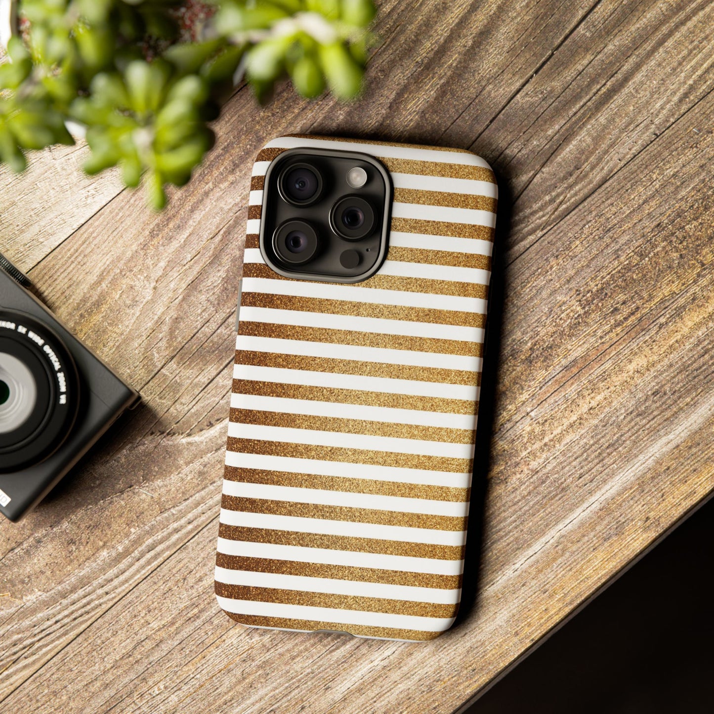 Glamorous Gold Striped Phone Case | Tough Cases, Stylish Phone Cover, Chic Accessories, Gift for Her, Fashionable Tech