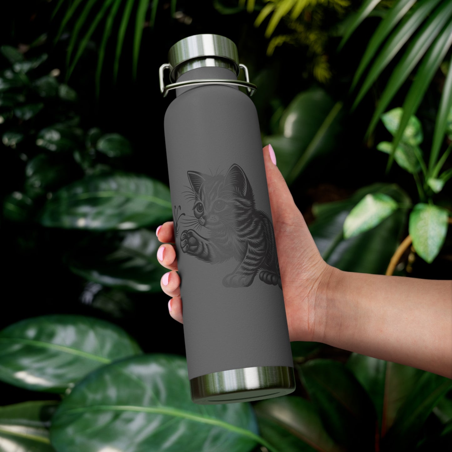 Cat and Butterfly Insulated Water Bottle, Cute Animal Flask, Travel Mug, Gift for Cat Lovers, Eco-Friendly Beverage Container