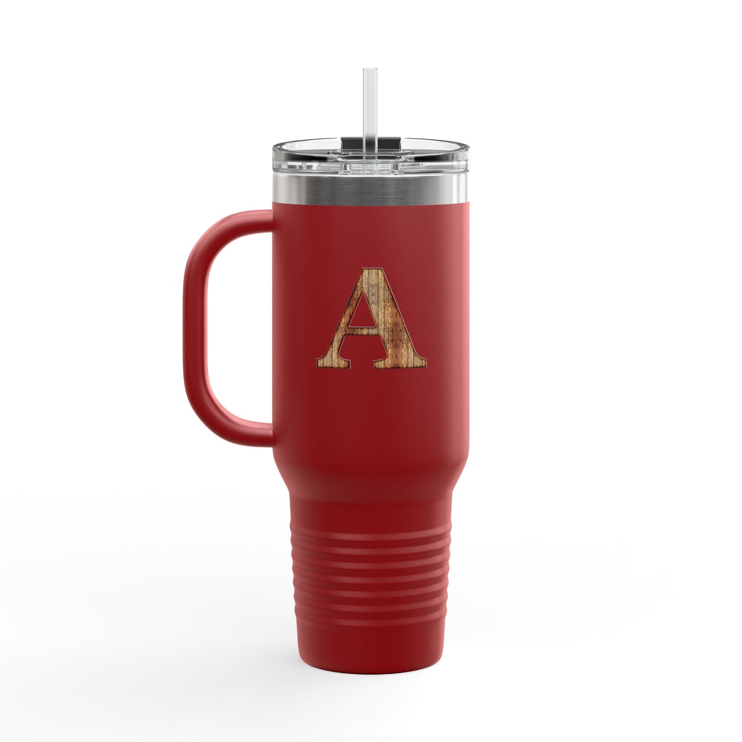 Wooden Monogram 40oz Insulated Travel Mug – Personalized Initial 'A'