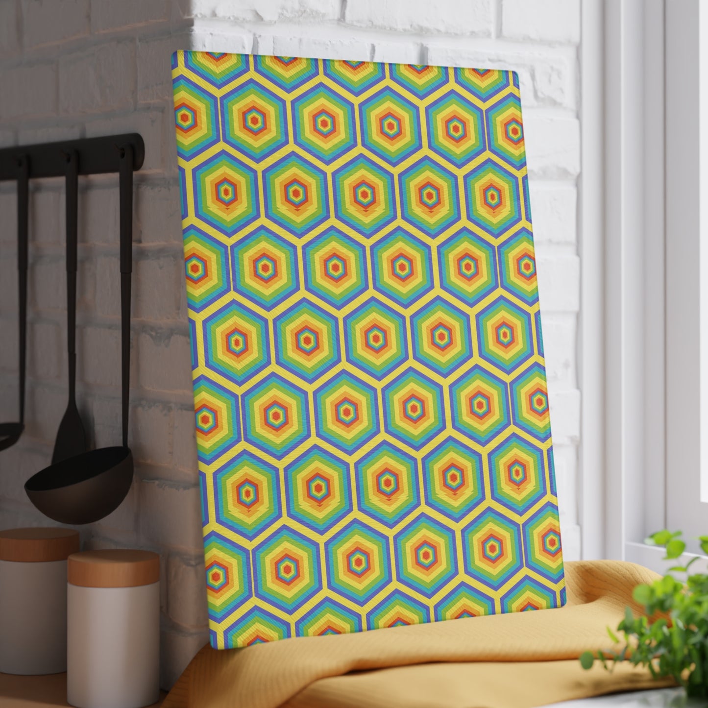 Bright Honeycomb Glass Cutting Board, Kitchen Decor, Unique Gift, Eco-Friendly, Housewarming, Colorful Cookware