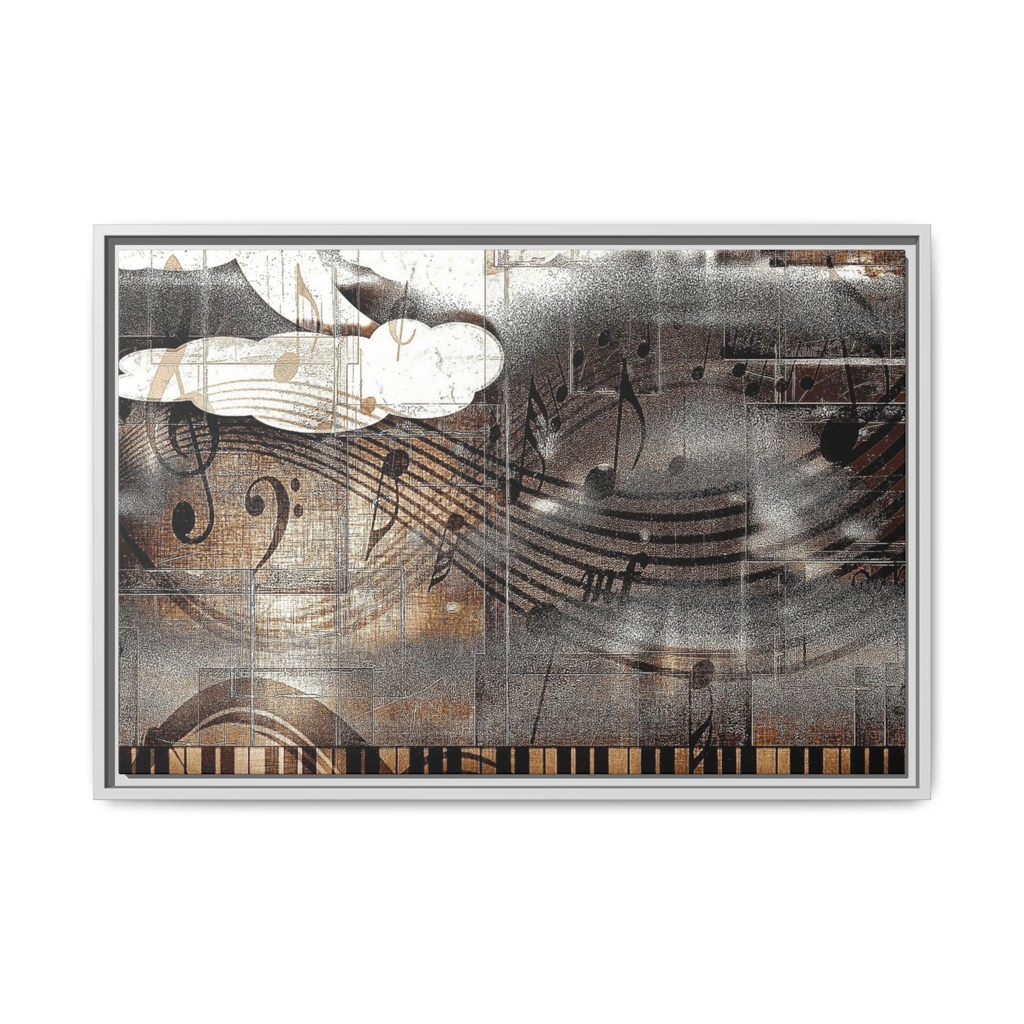 Framed Music Notes Canvas Print — Abstract Vintage Piano & Sheet Music Wall Art