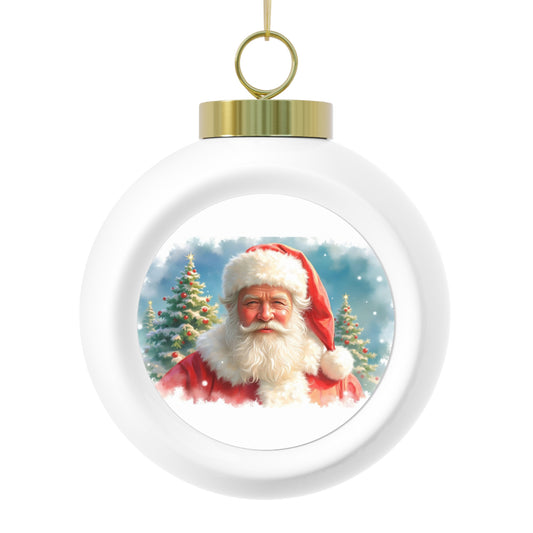 Christmas Ball Ornament, Festive Holiday Decor, Personalized Tree Ornament, Santa & Poinsettia Design, Christmas Gift, Holiday Keepsake