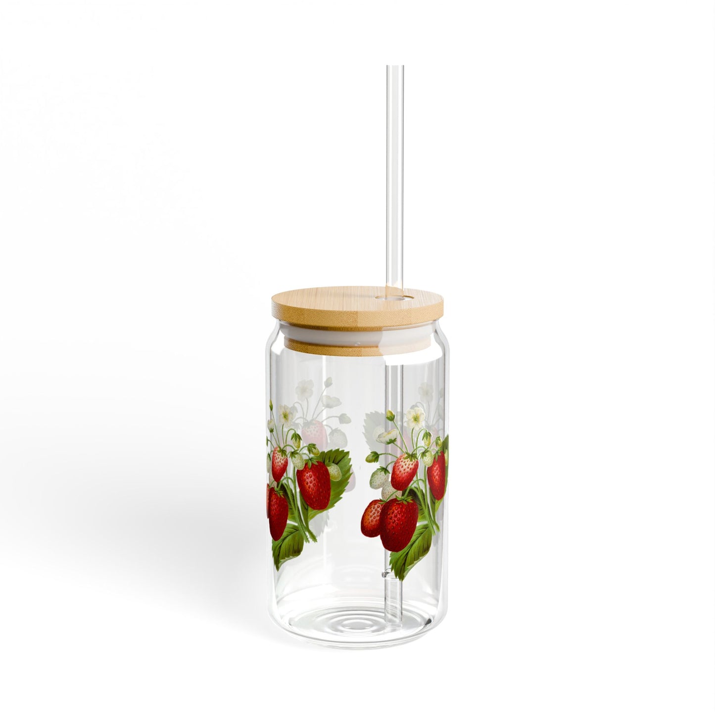 Strawberry-Painted Sipper Glass, Eco-Friendly Drinkware for Smoothies, Juices, Gifts for Mom, Summer Parties, Kitchen Decor