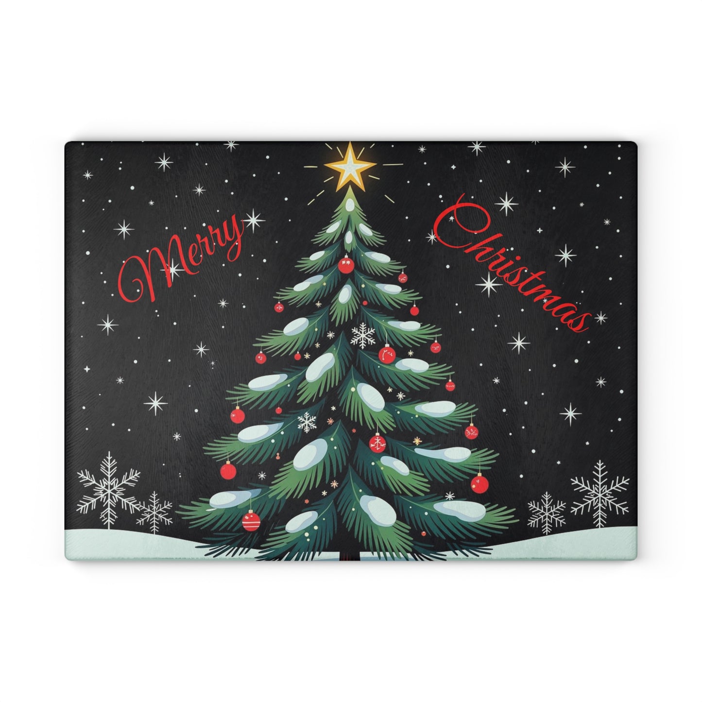 Christmas Tree Glass Cutting Board – "Merry Christmas" Festive Holiday Kitchen Decor