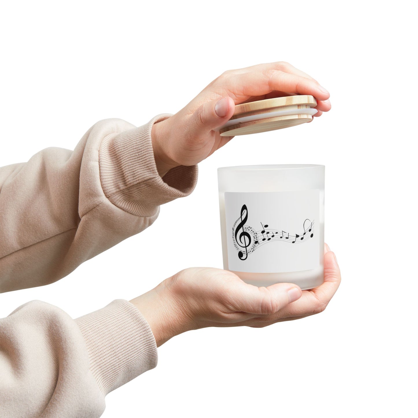 Musical Notes Frosted Glass Candle - 11oz Aromatherapy Gift with Wooden Lid