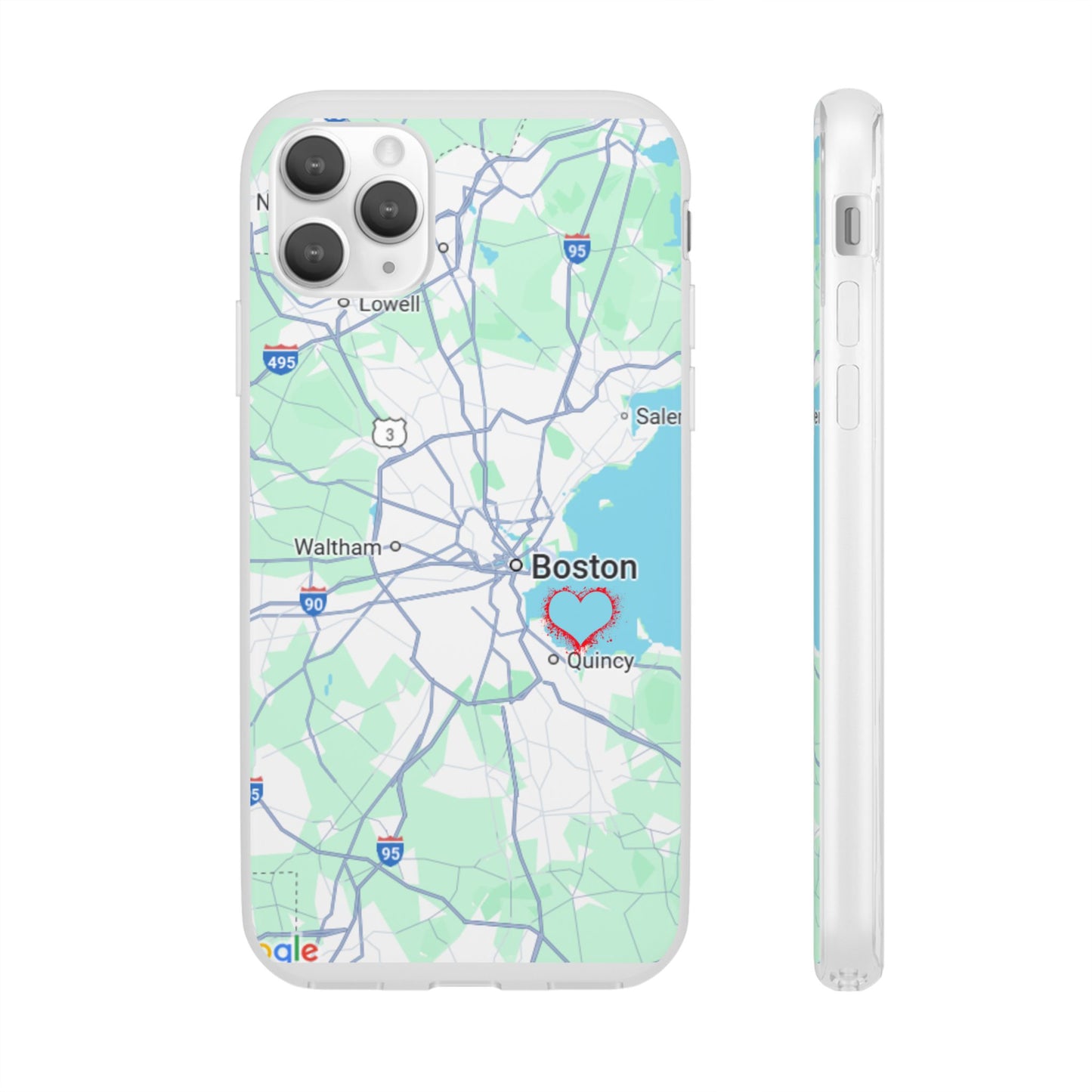 Boston Map Flexi Case for iPhone, Custom Location Phone Case, Unique Gift, Boston Heart Design, Travel Lover Accessory