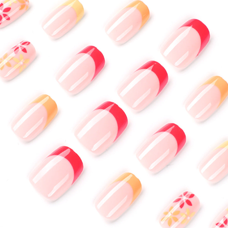 press on manicure, simple flower press on manicure, French three-color manicure patch, nails piece wholesale – Image 3