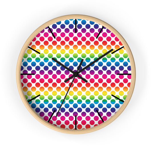 Colorful Rainbow Polka Dot Wall Clock, Modern Home Decor, Vibrant Timepiece, Fun Wall Art for Kids, Gift for Birthdays