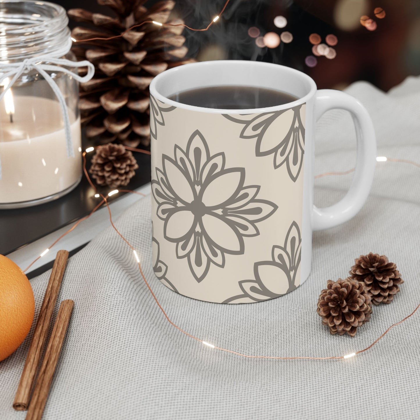 Boho Floral Ceramic Mug, Stylish Coffee Cup, Unique Gift for Her, Cozy Vibes, Home Decor, Tea Lovers, Kitchen Essential