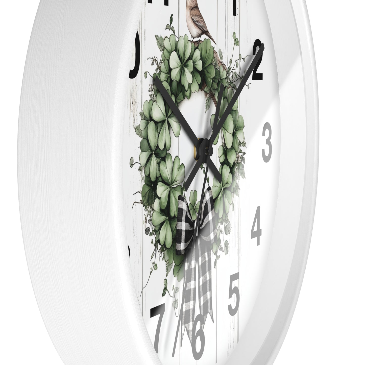 Charming Wreath Wall Clock | Rustic Decor, Bird Lover Gift, Spring Theme, Home Accent, Clovers & Bow