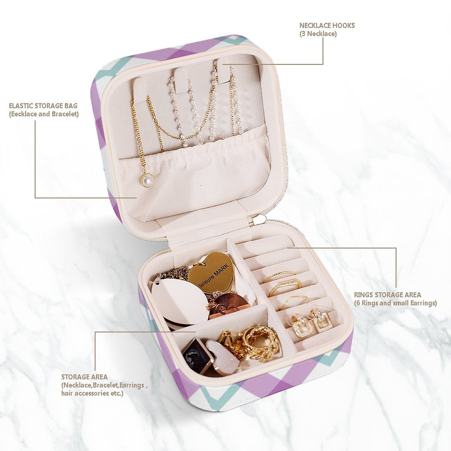 Box Organizer for Jewelry Purple plaid