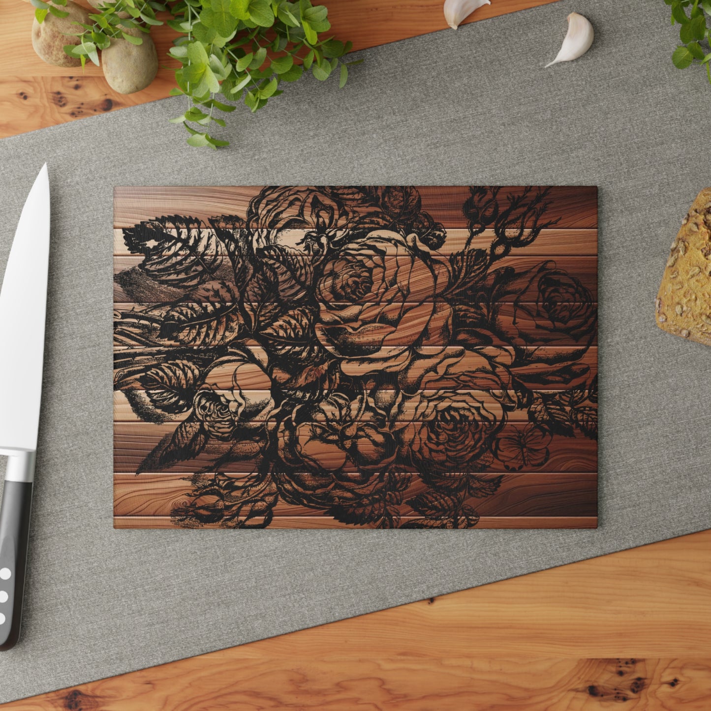Elegant Floral Glass Cutting Board, Kitchen Decor, Wedding Gift, Home Cooking, Unique Kitchen Accessories