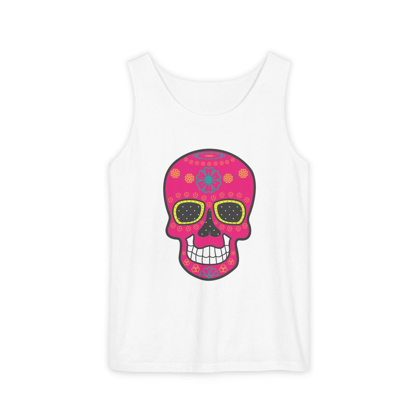 Colorful Dia de los Muertos Skull Tank Top, Unisex Summer Tee, Festival Wear