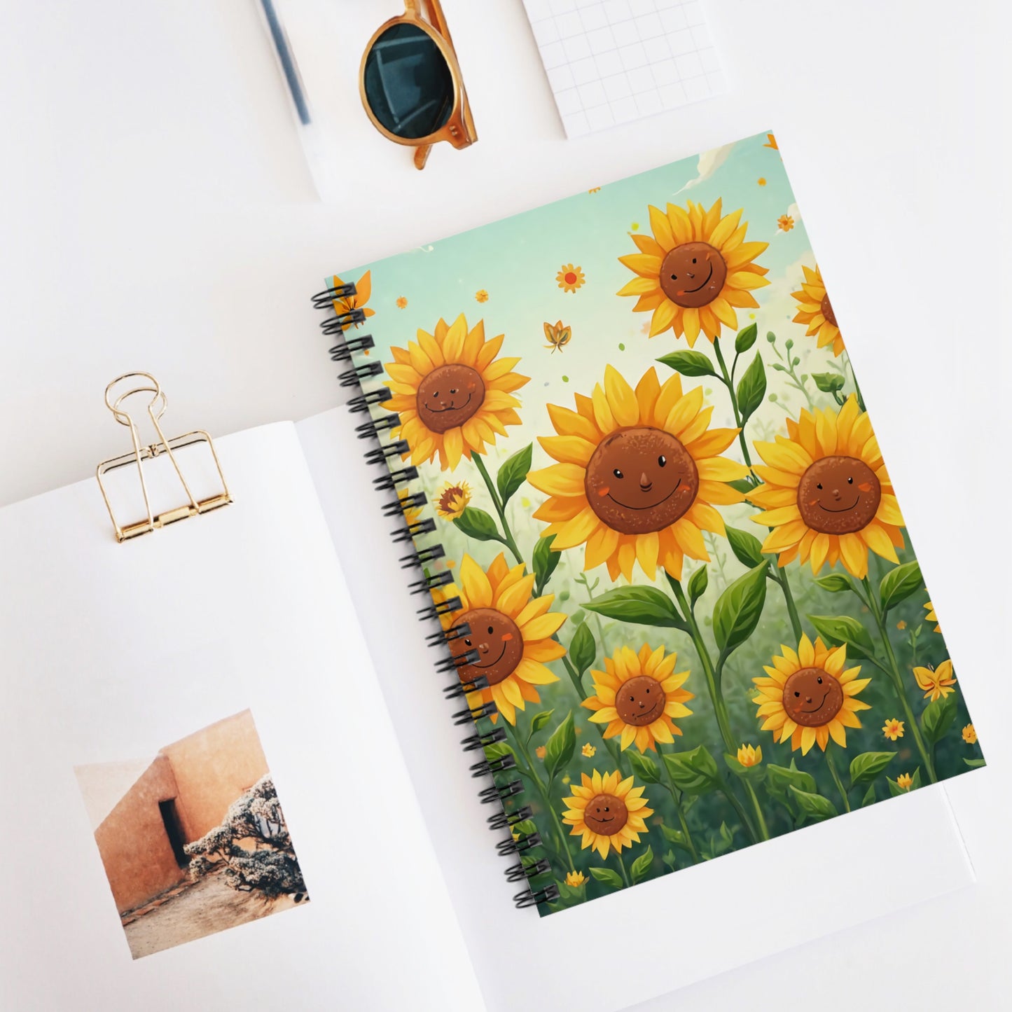 Cheerful Sunflower Spiral Notebook - Ruled Line, Cute Journal, Floral Notepad, Gift for Students, Bright Garden Design, Spring Decor