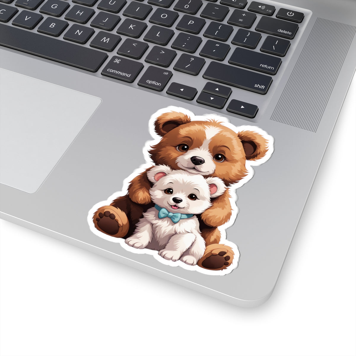 Adorable Bear and Pup Kiss Cut Stickers, Cute Animal Decor, Childrens Party Favors, Laptop Stickers