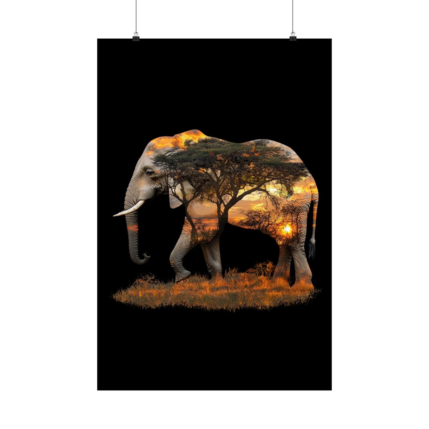 Elephant Sunset Matte Vertical Poster, Wall Art Decor, Animal Lovers Art, Gift for Nature Enthusiasts, Home Decoration