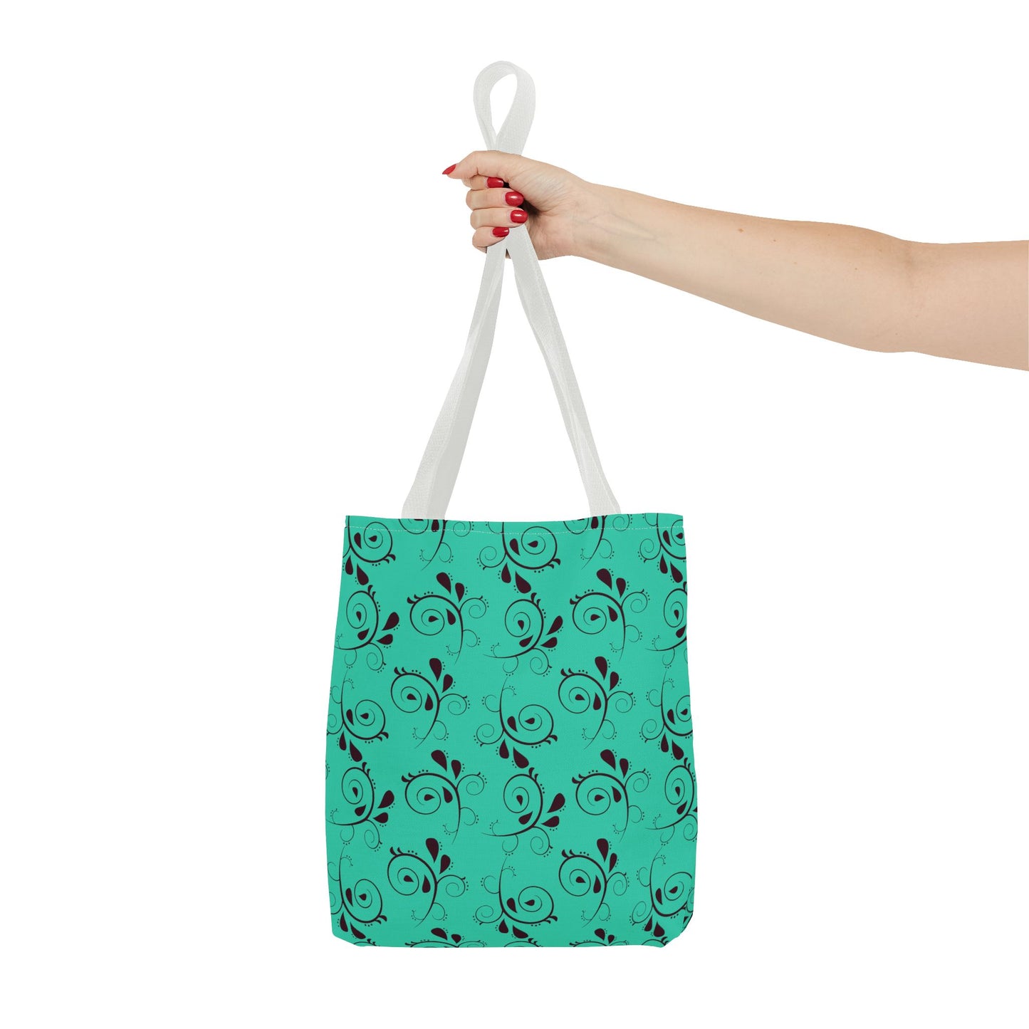 Turquoise Floral Swirl Tote Bag – All-Over Print Stylish Shopping Bag
