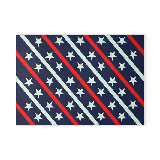 Patriotic Glass Cutting Board | Kitchen Decor, Gift for Home Chefs, Red White Blue Star Design, 4th of July, BBQ Essentials