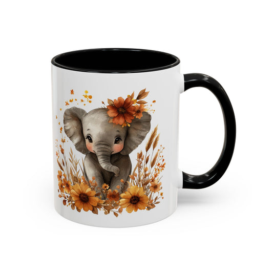 Adorable Elephant Floral Coffee Mug, Cute Animal Mug, Coffee Lover Gift, Kids Mug, Baby Shower Decor