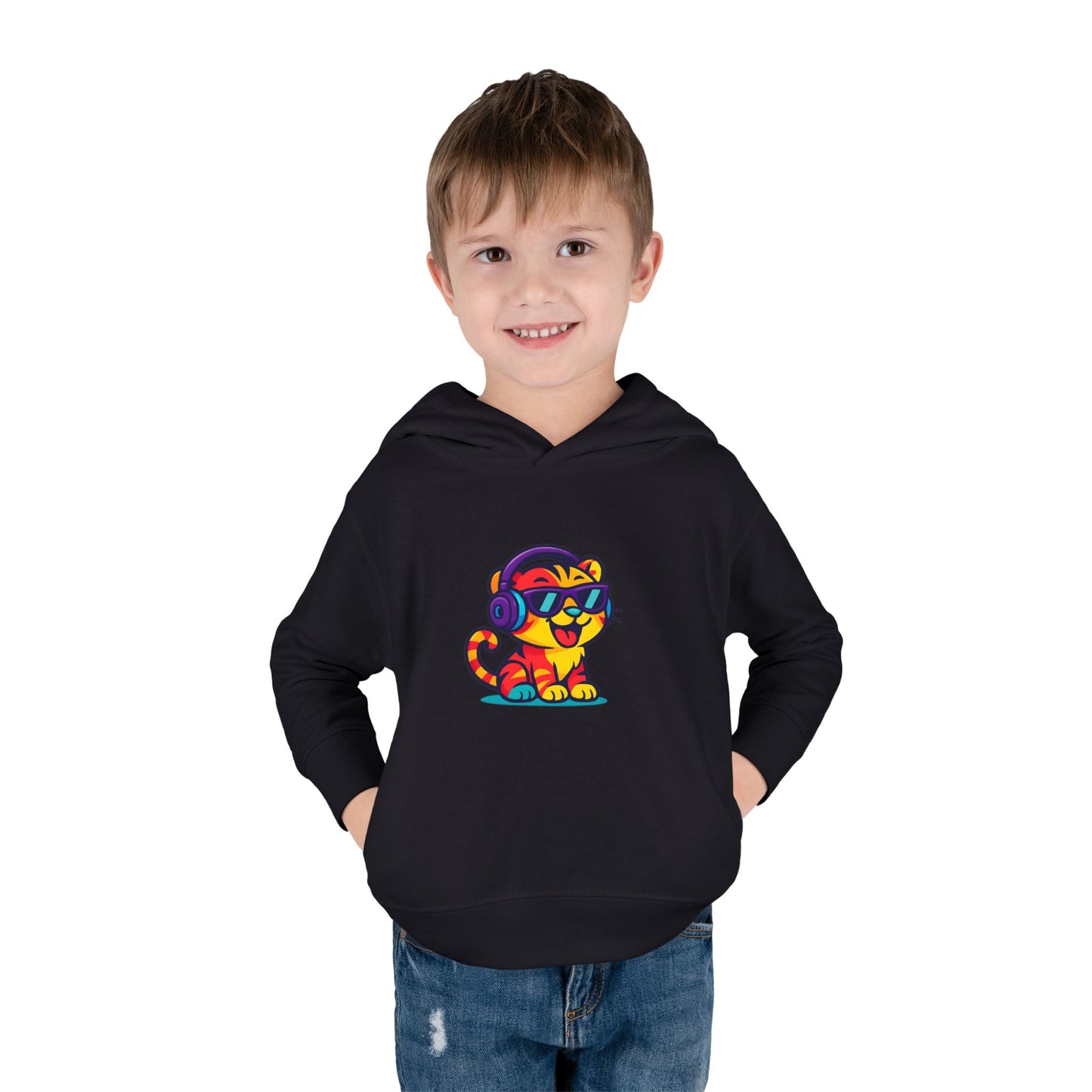 Cool Cat Toddler Hoodie - Fleece Pullover with Colorful Lion Design, Kids Clothing, Fun Gift, Casual Wear, Playtime Essentials
