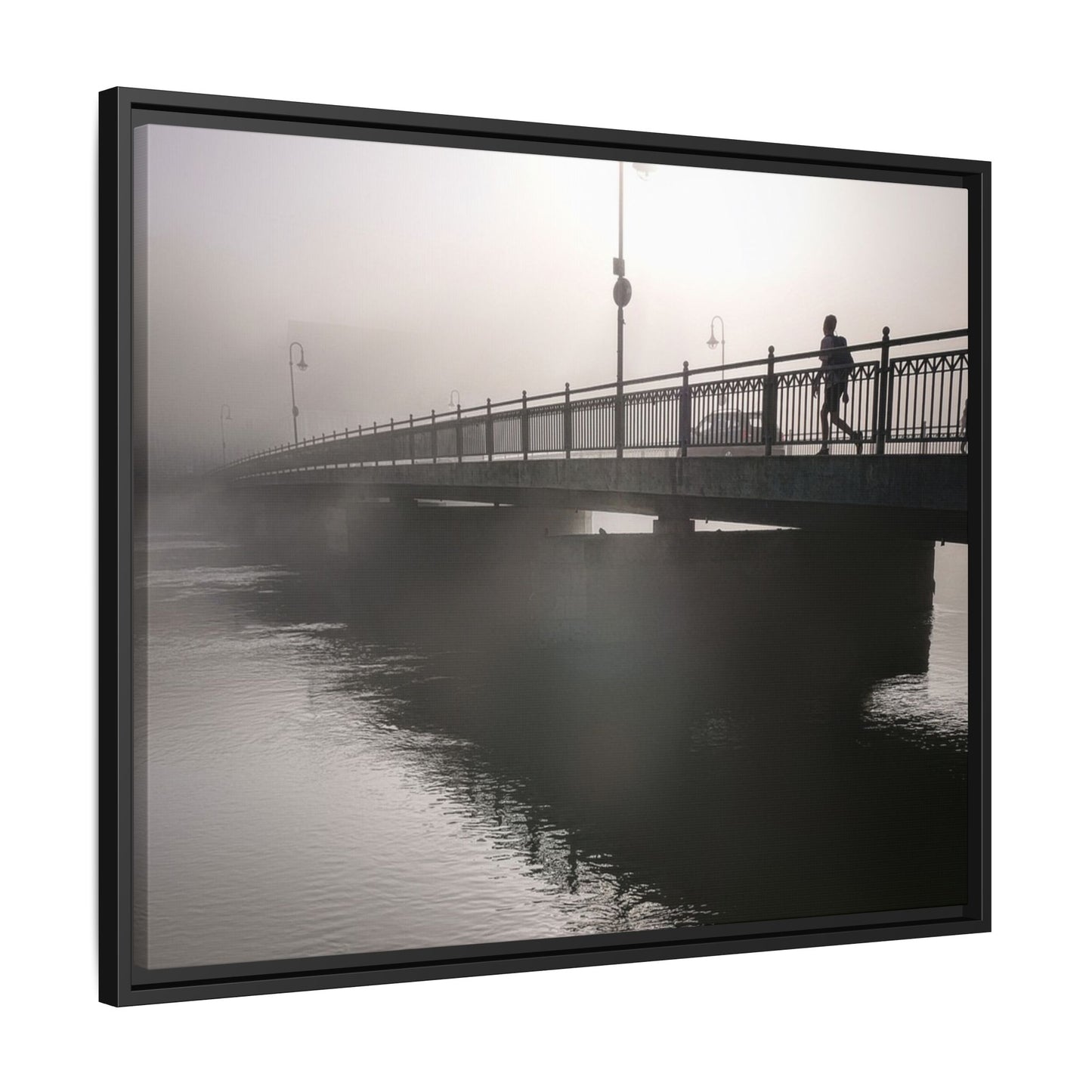 Framed Matte Canvas - Foggy Bridge Black & White Photography