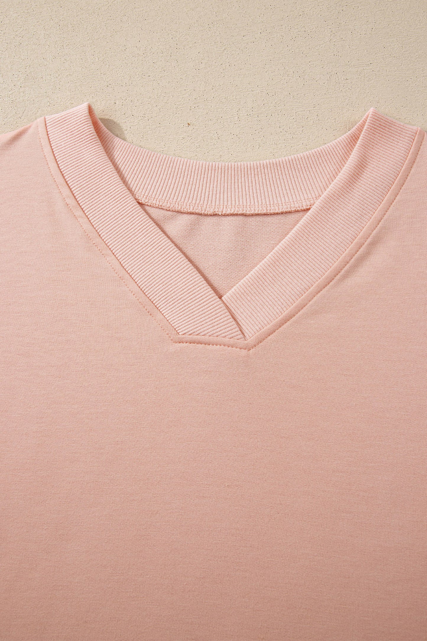 Apricot Pink Solid Color V Neck Tee Drawstring Pant Set