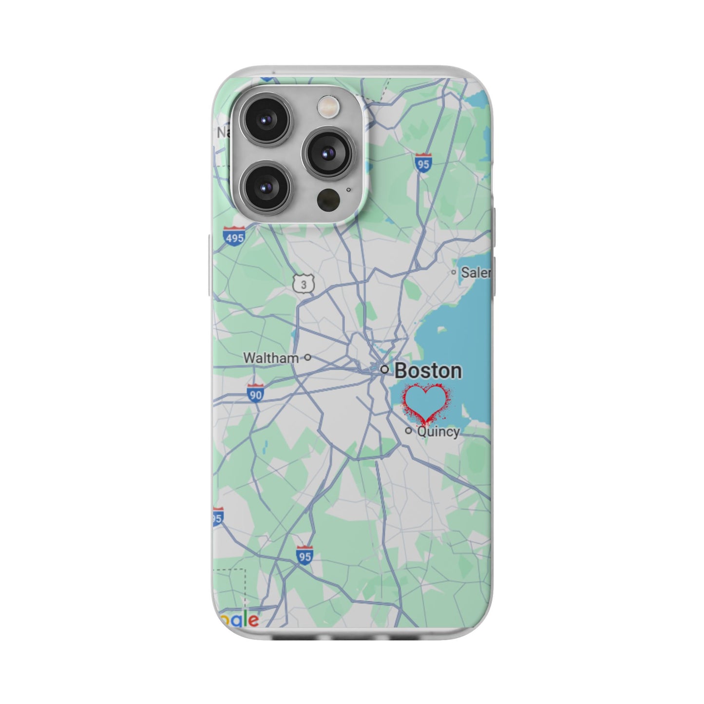 Boston Map Flexi Case for iPhone, Custom Location Phone Case, Unique Gift, Boston Heart Design, Travel Lover Accessory
