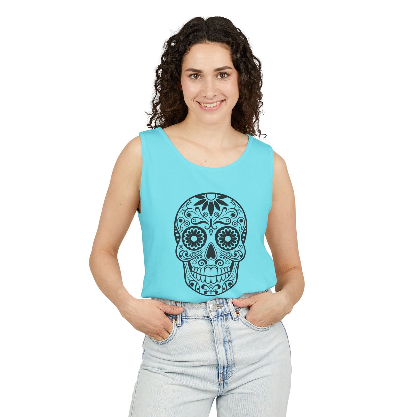 Skull Design Tank Top - Unisex, Cotton Muscle Tee for Festivals