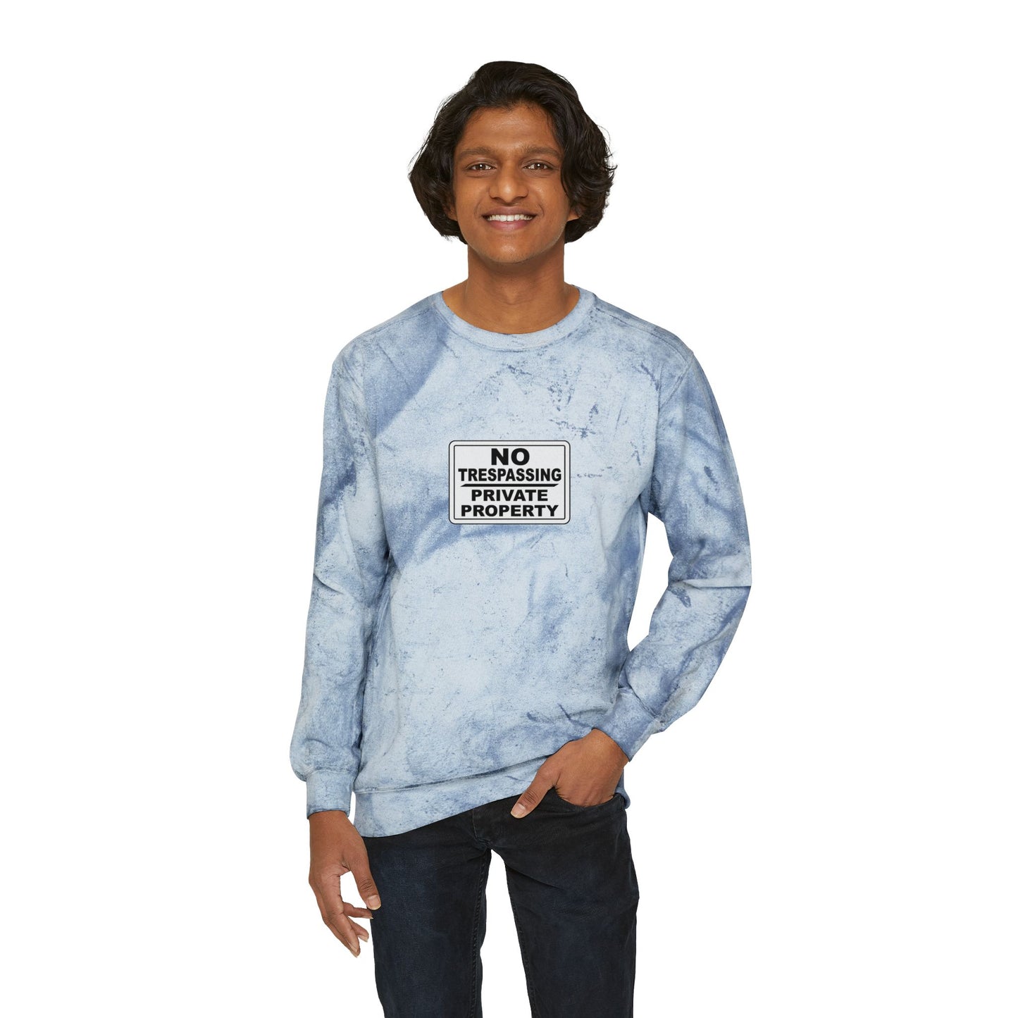 Urban Grunge Crewneck Sweatshirt - No Trespassing Design, Streetwear, Cozy Lounge, Unisex Gift for Hipsters, Casual Fashion