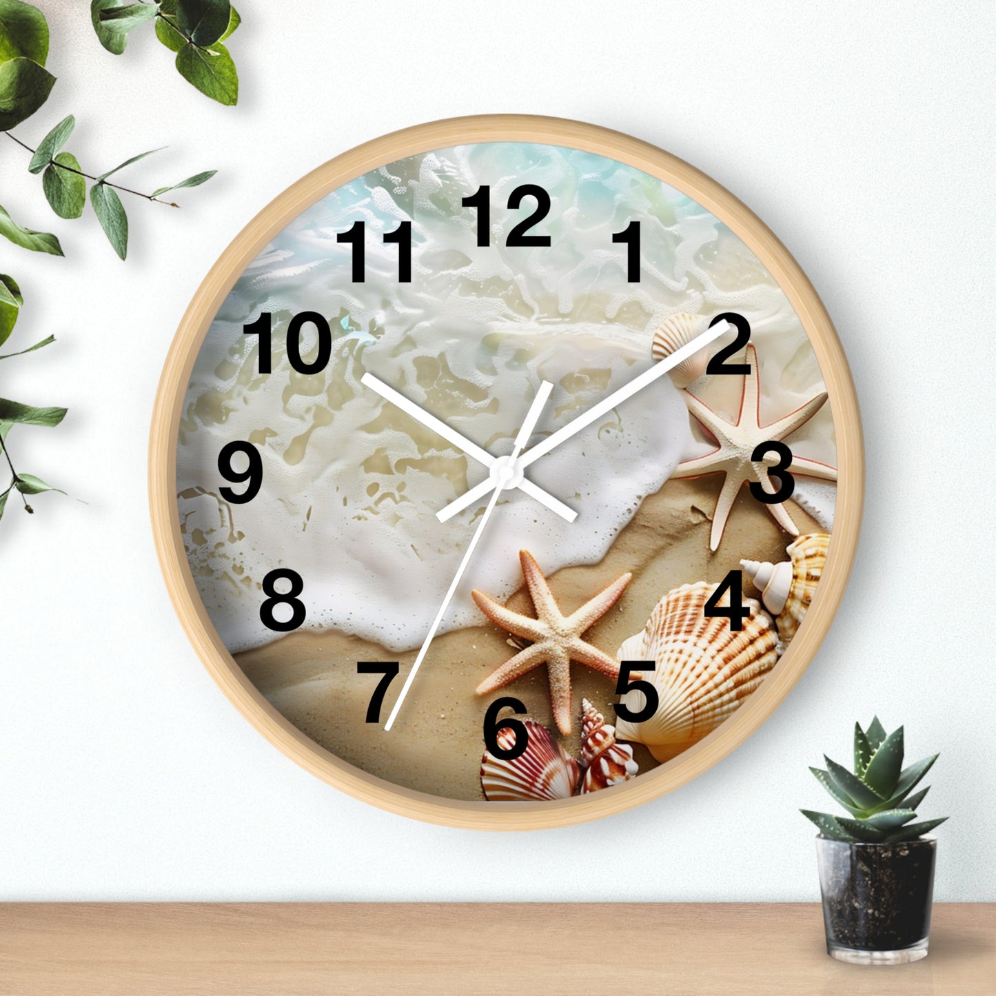 Beach Shells Wall Clock — Coastal Starfish Seaside Decor