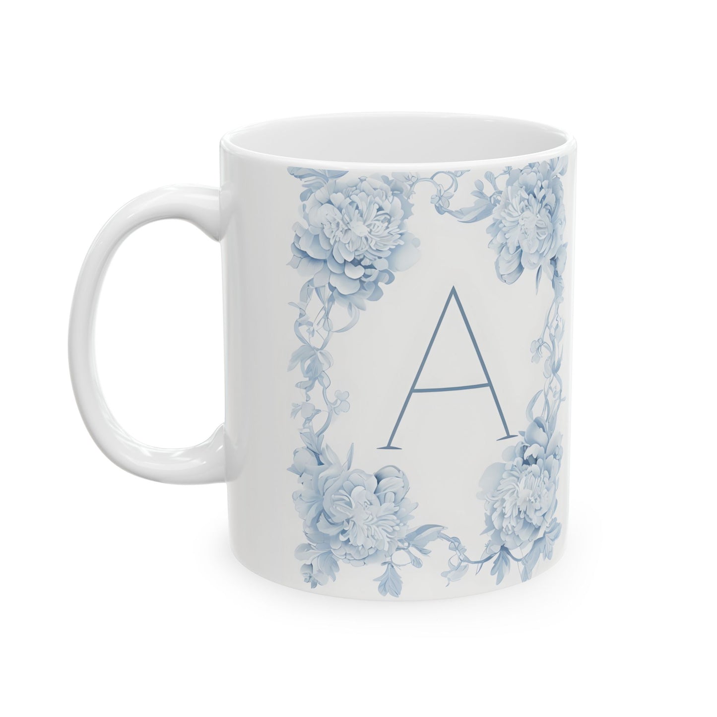 Blue Floral Monogram Ceramic Mug (11oz/15oz)