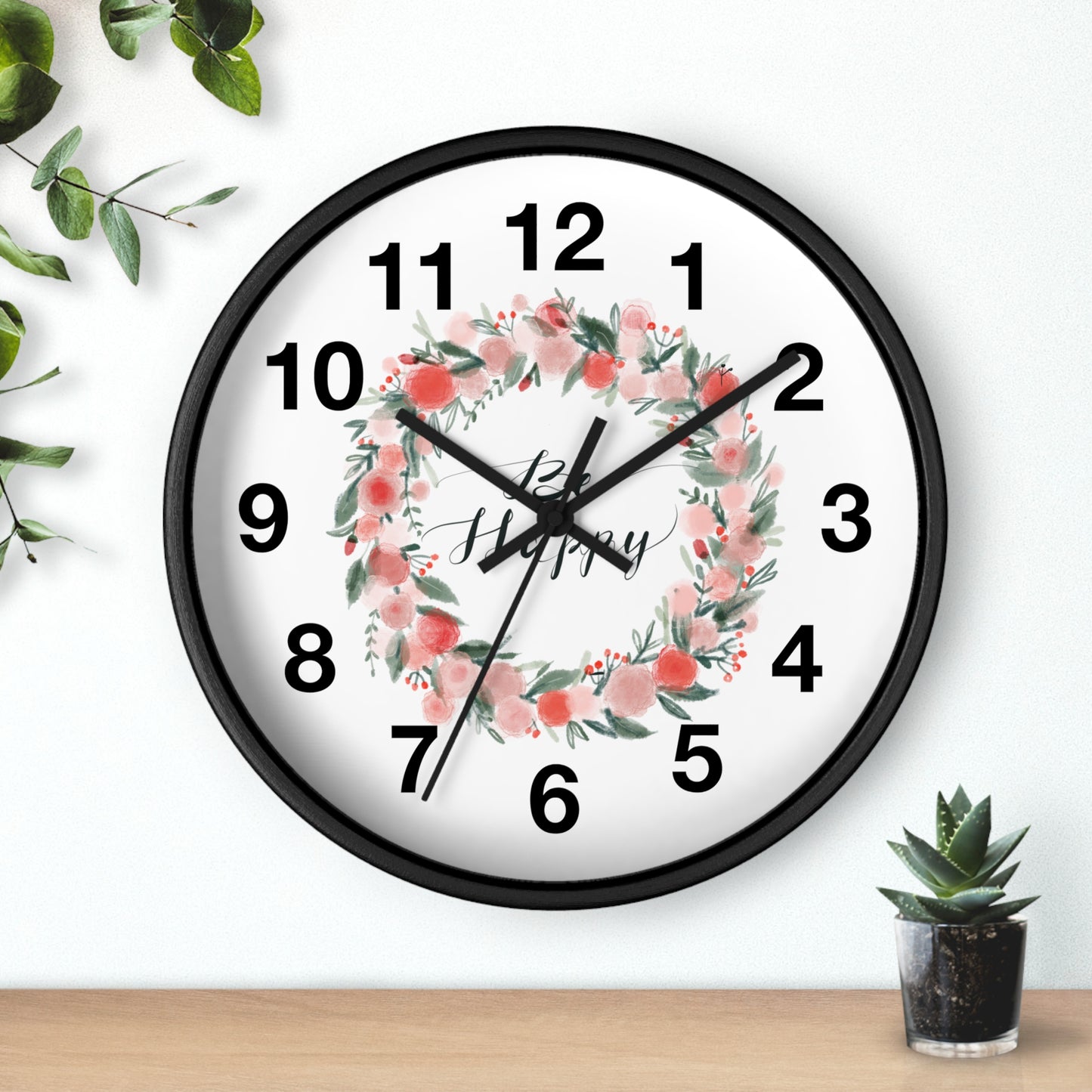 Floral Motivational Wall Clock | Home Decor | Gift for Her | Positive Quote Decor | Pink Wreath Design | Living Room Decor