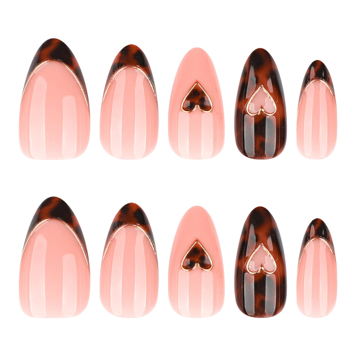 Peach Tortoiseshell Heart Accent Press-On Nails – Image 5